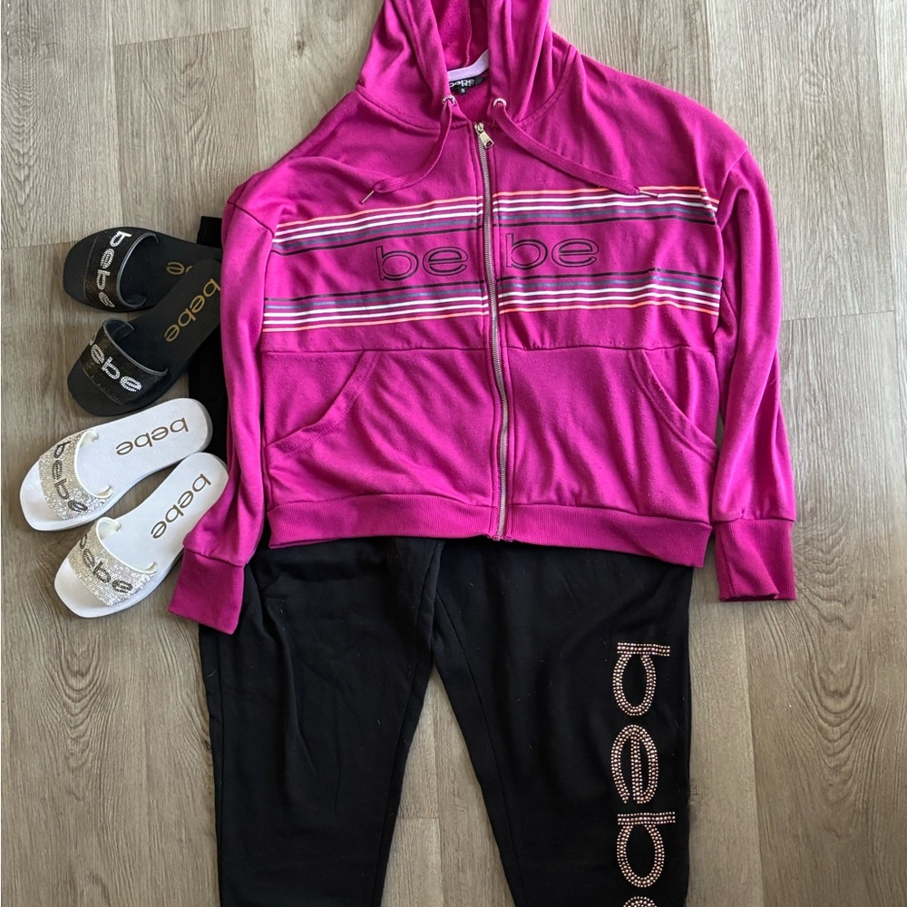 bebe Bright Pink Zip Hoodie with Accent Details